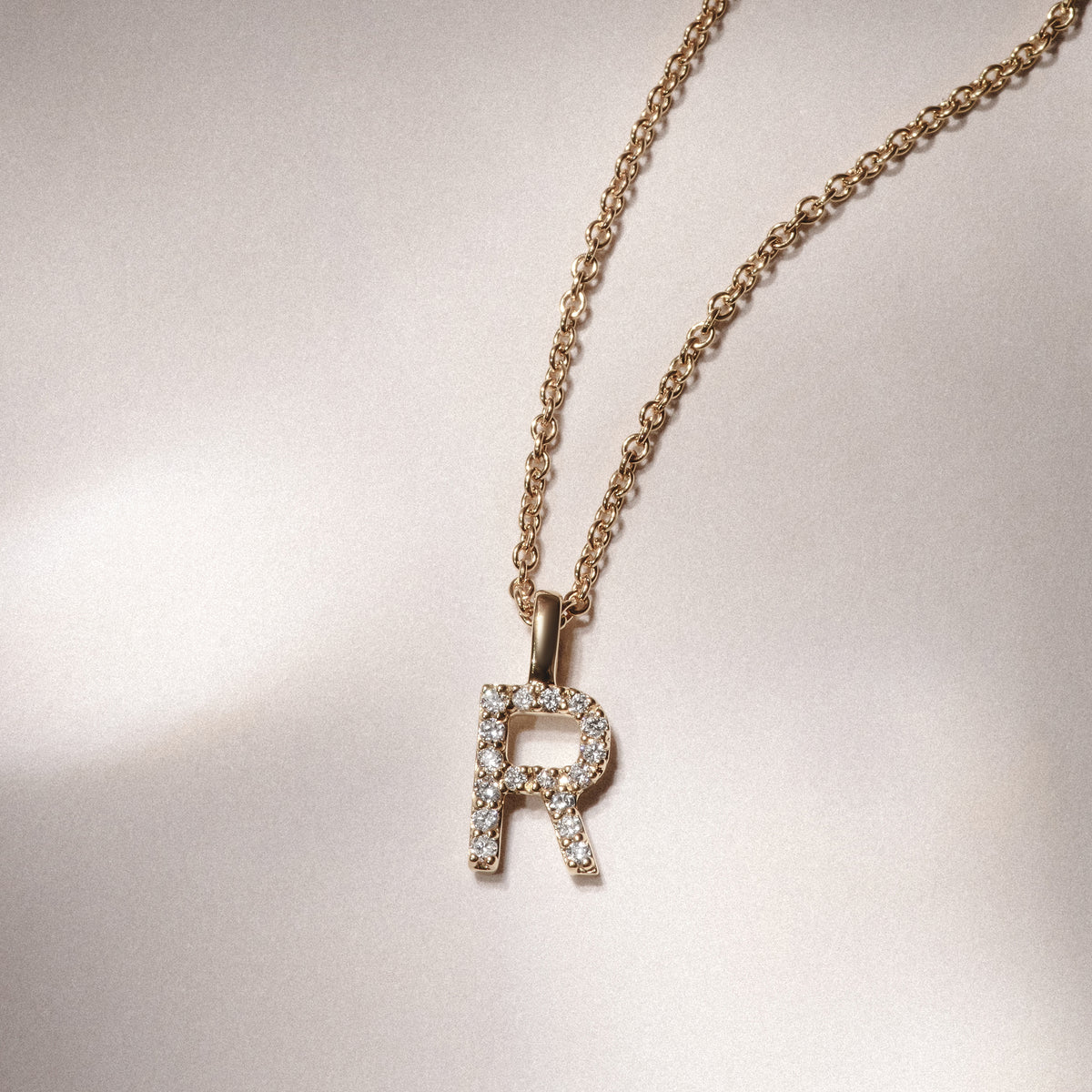 Love Letter Initial R Lab Diamond Necklace set in 9K Yellow Gold