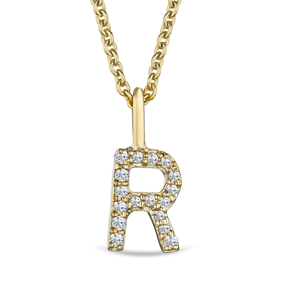 Love Letter Initial R Lab Diamond Necklace set in 9K Yellow Gold