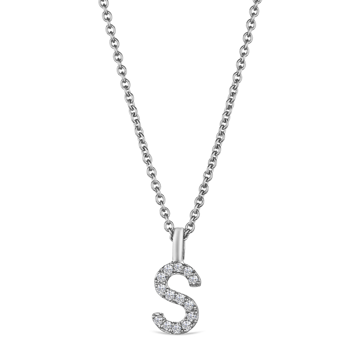 Love Letter Initial S Lab Diamond Necklace set in 9K White Gold