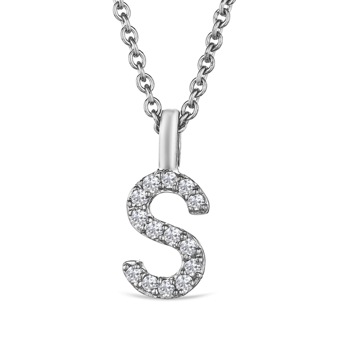 Love Letter Initial S Lab Diamond Necklace set in 9K White Gold