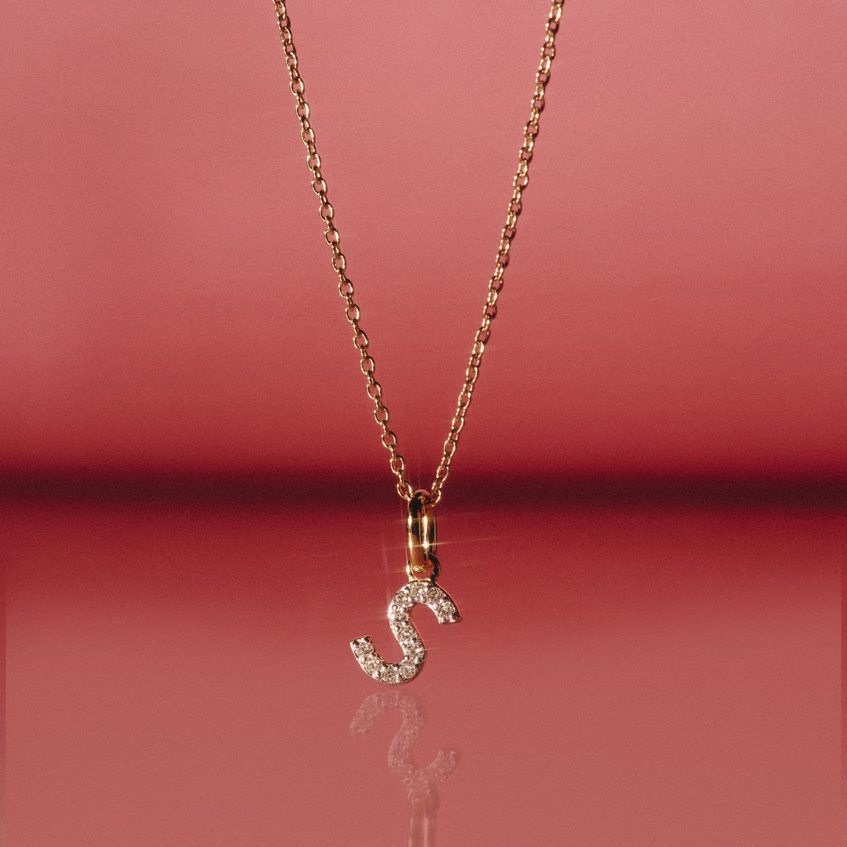Love Letter Initial S Lab Diamond Necklace set in 18K Gold Vermeil