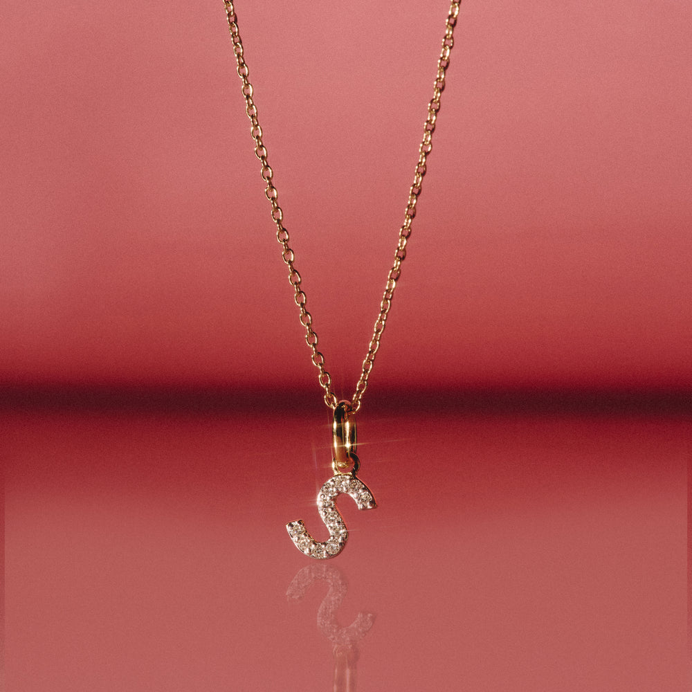 Love Letter Initial S Lab Diamond Necklace set in 9K Yellow Gold