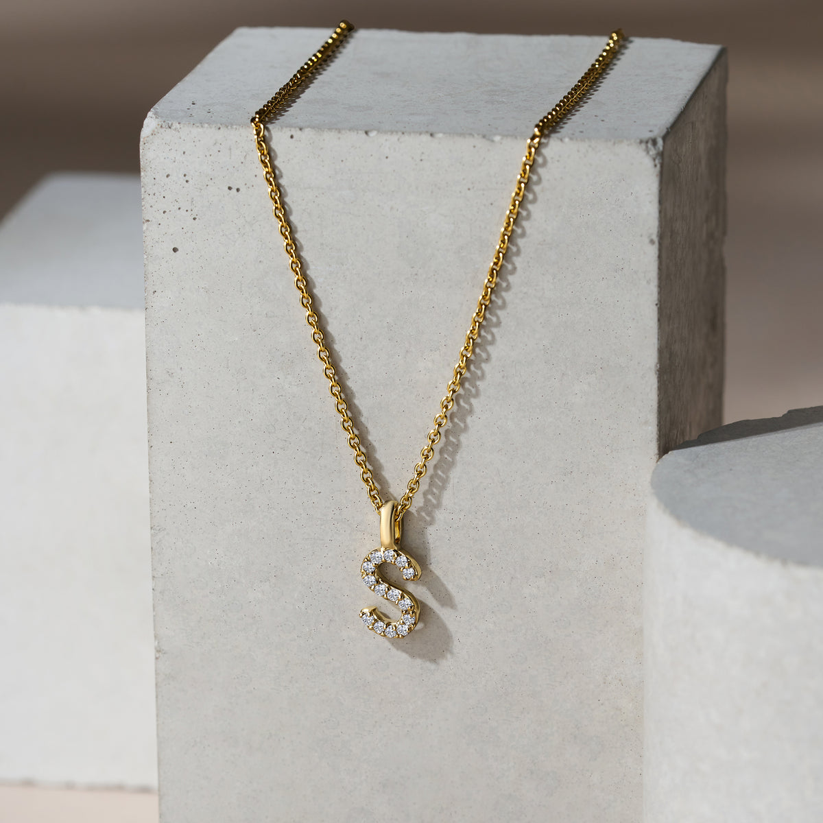 Love Letter Initial S Lab Diamond Necklace set in 9K Yellow Gold
