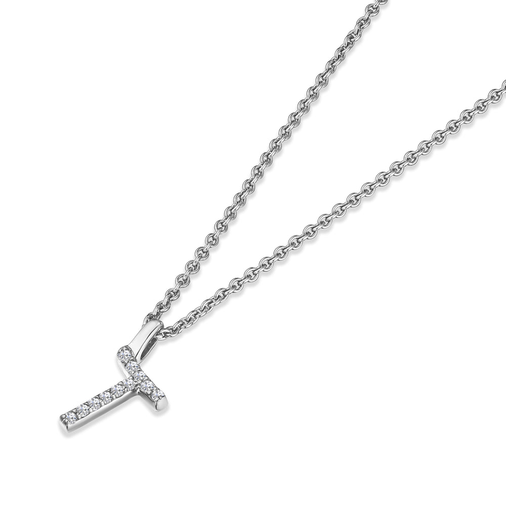 Love Letter Initial T Lab Diamond Necklace set in 9K White Gold