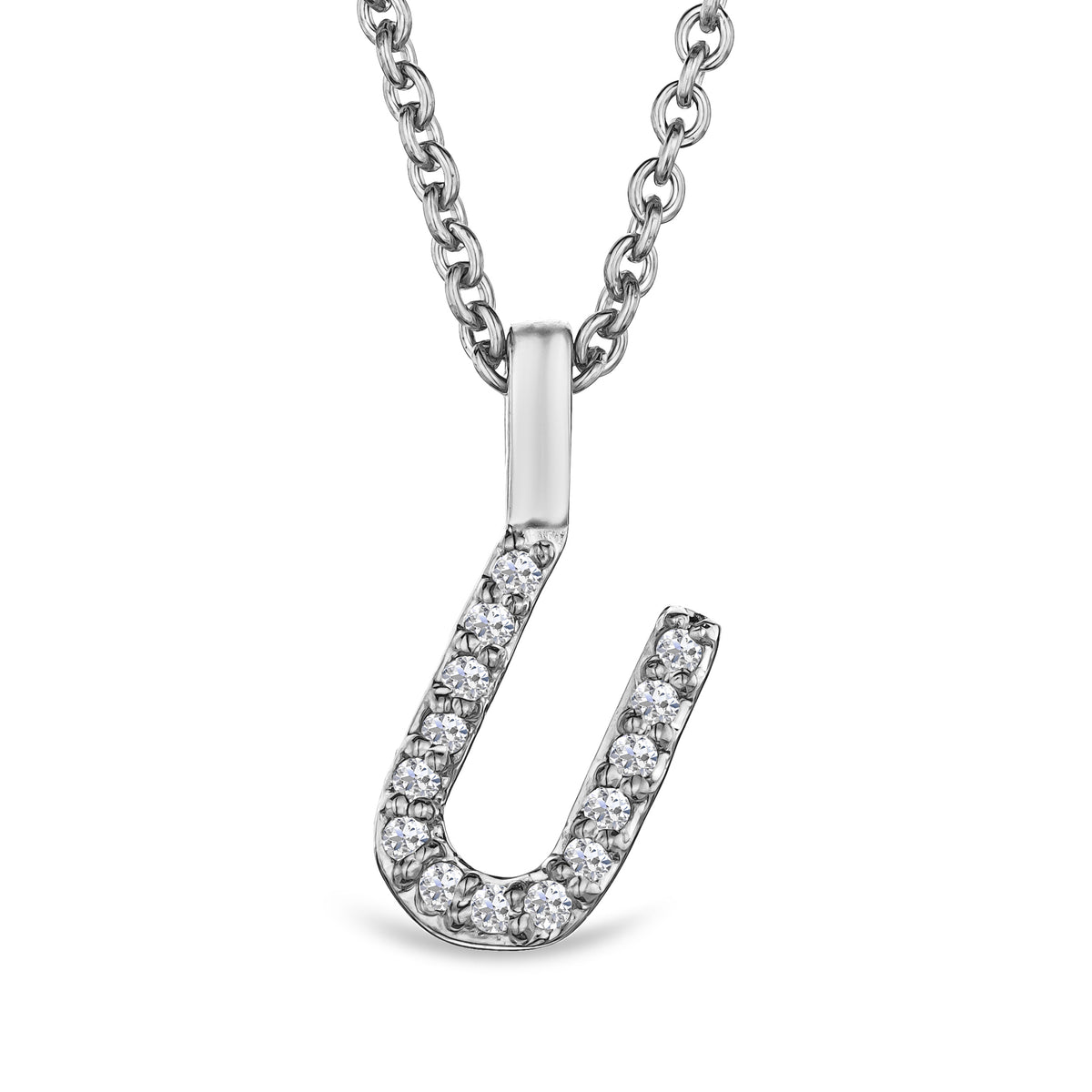 Love Letter Initial U Lab Diamond Necklace set in 9K White Gold