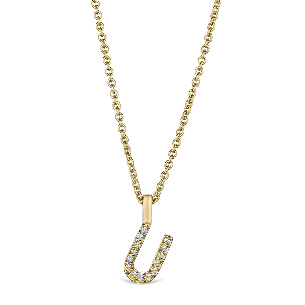 Love Letter Initial U Lab Diamond Necklace set in 9K Yellow Gold