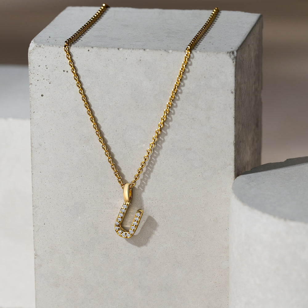 Love Letter Initial U Lab Diamond Necklace set in 9K Yellow Gold