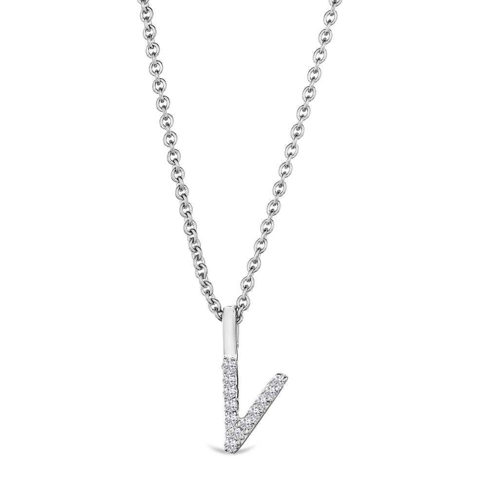 Love Letter Initial V Lab Diamond Necklace set in 9K White Gold