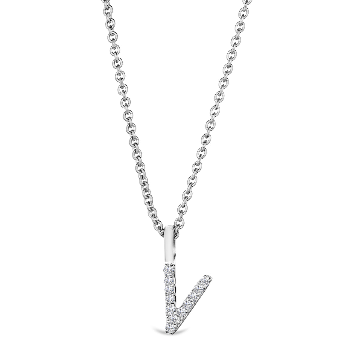 Love Letter Initial V Lab Diamond Necklace set in 9K White Gold