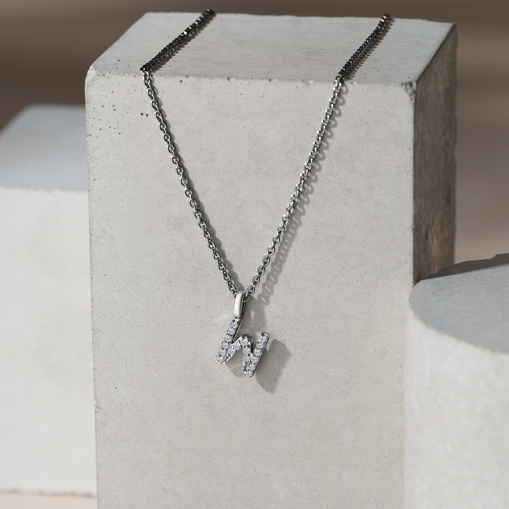 Love Letter Initial W Lab Diamond Necklace set in 9K White Gold