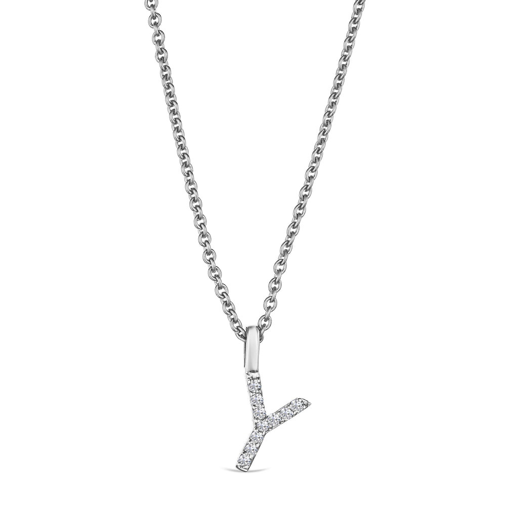 Love Letter Initial Y Lab Diamond Necklace set in 9K White Gold