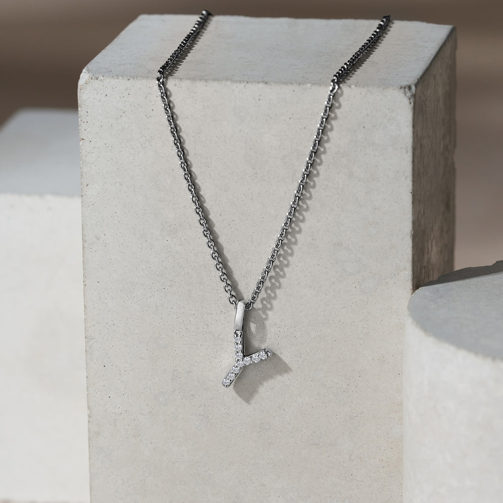 Love Letter Initial Y Lab Diamond Necklace set in 9K White Gold