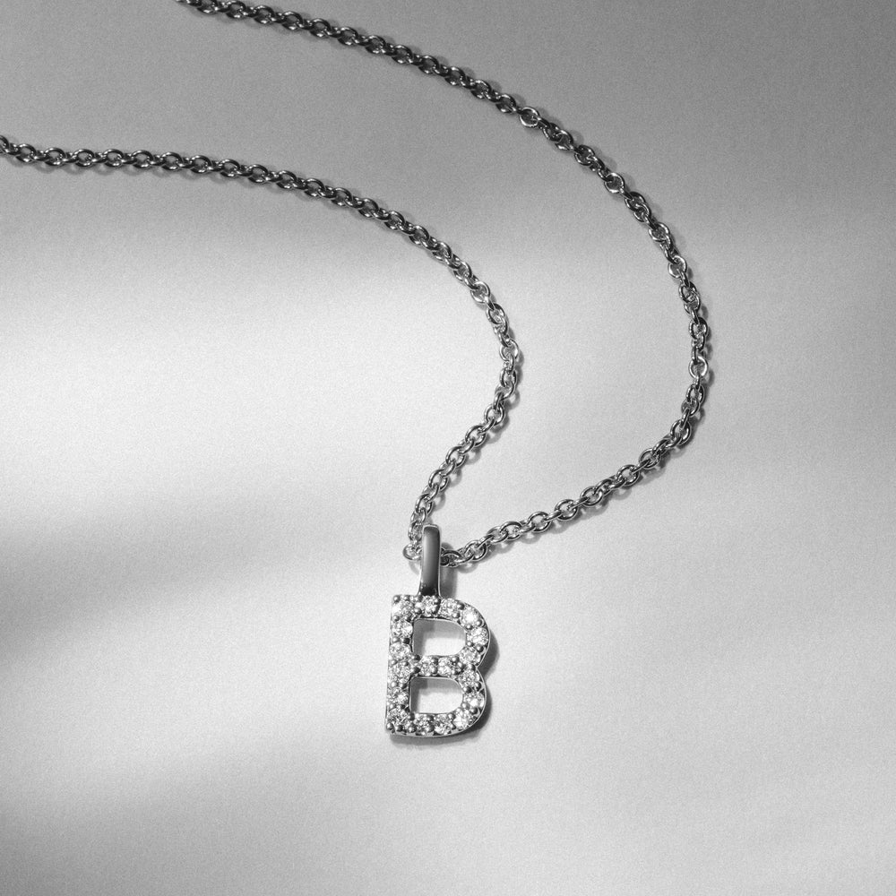 Love Letter Initial B Lab Diamond Necklace set in 9K White Gold