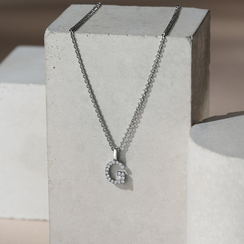Love Letter Initial G Lab Diamond Necklace set in 9K White Gold