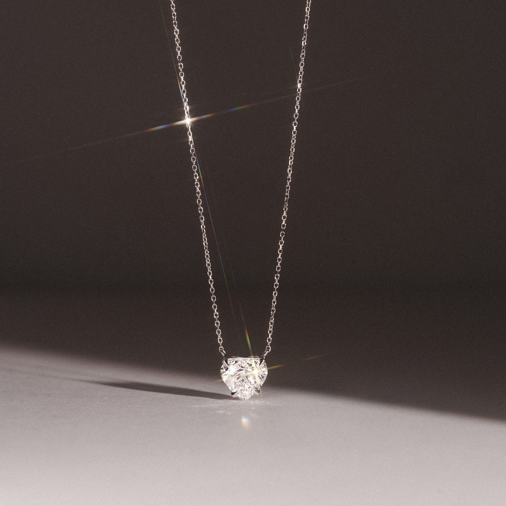 Wanderlust 3.00ct Floating Heart Cut Lab Diamond Necklaces in 9K White Gold