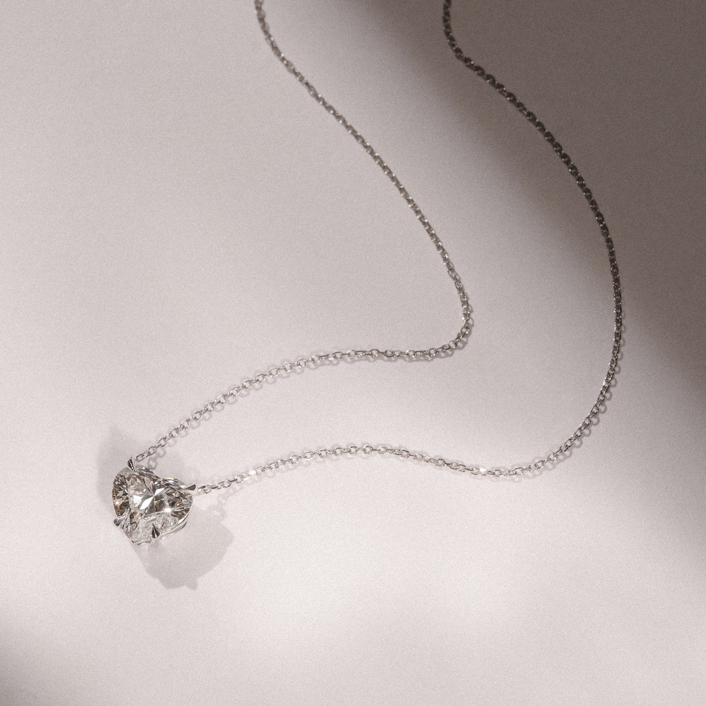 Wanderlust 3.00ct Floating Heart Cut Lab Diamond Necklaces in 9K White Gold