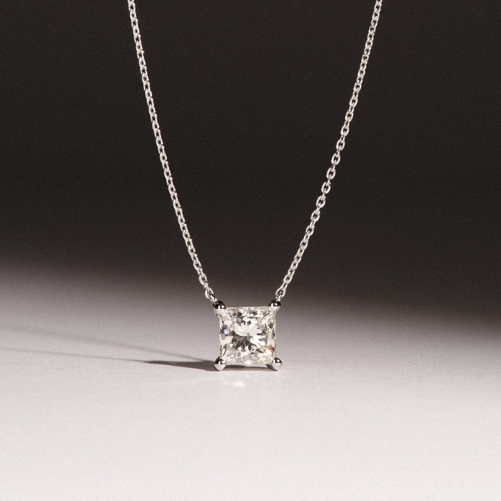 Wanderlust Floating Princess Cut Lab Diamond Solitaire Necklace 1.00ct H/SI in 9K White Gold