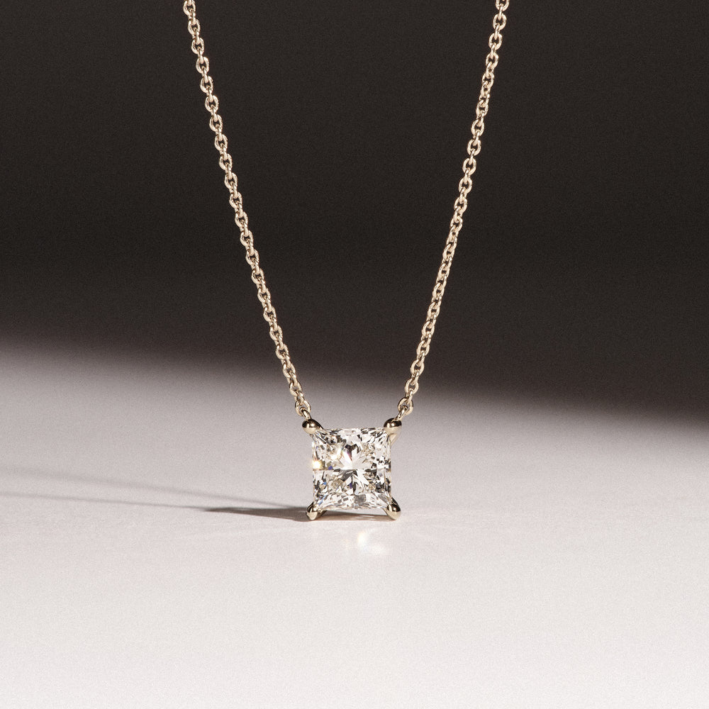 Wanderlust Floating Princess Cut Lab Diamond Solitaire Necklace 1.00ct H/SI in 9K Gold