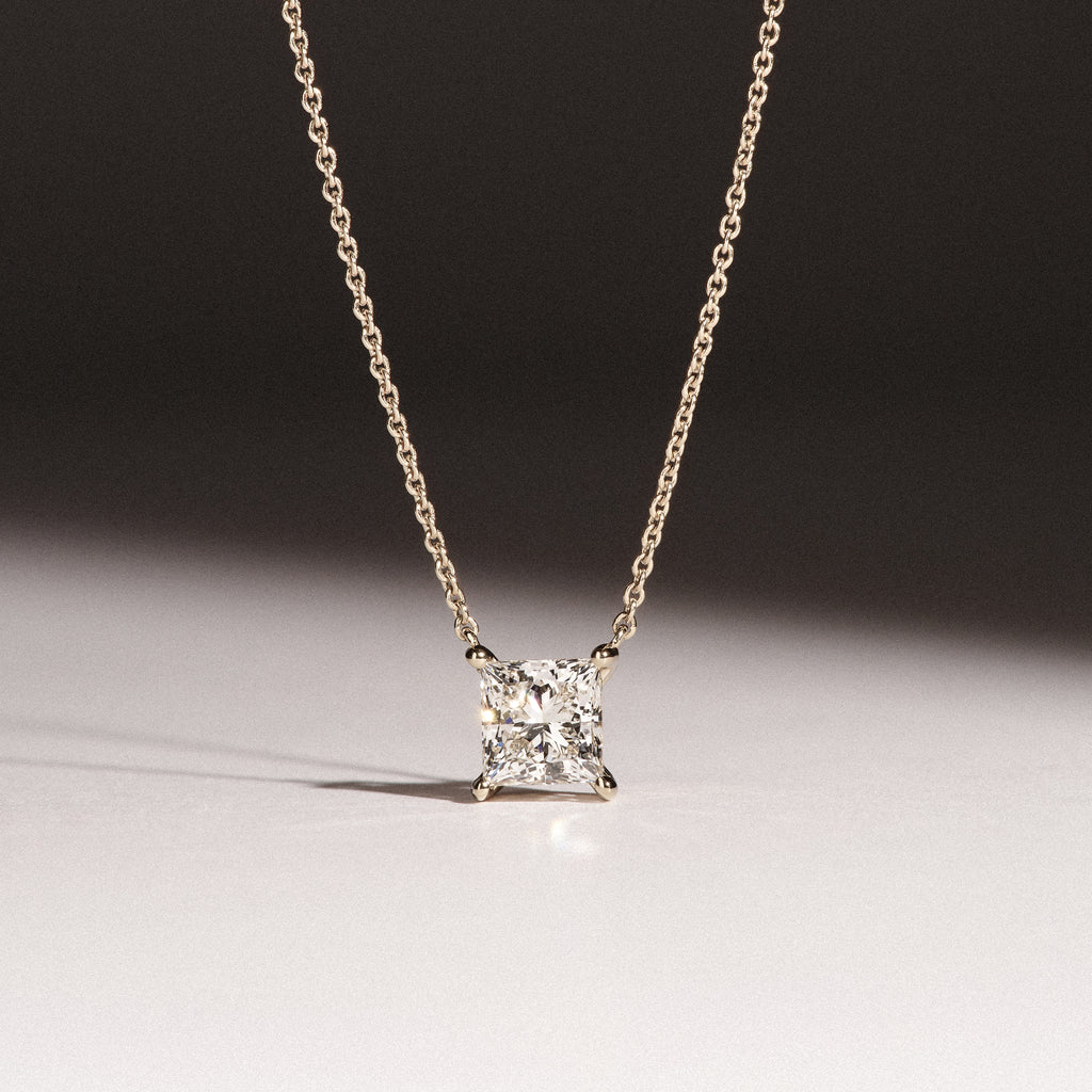 Wanderlust Floating Princess Cut Lab Diamond Solitaire Necklace 1.00ct H/SI in 9K Gold