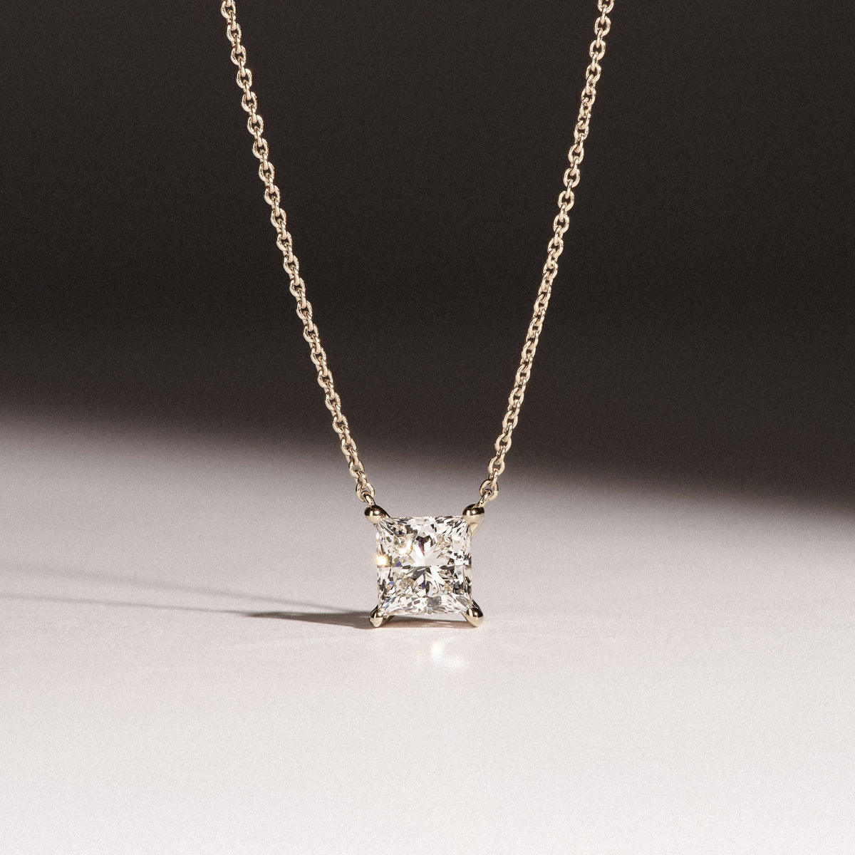 Wanderlust Floating Princess Cut Lab Diamond Solitaire Necklace 1.00ct H/SI in 9K Gold