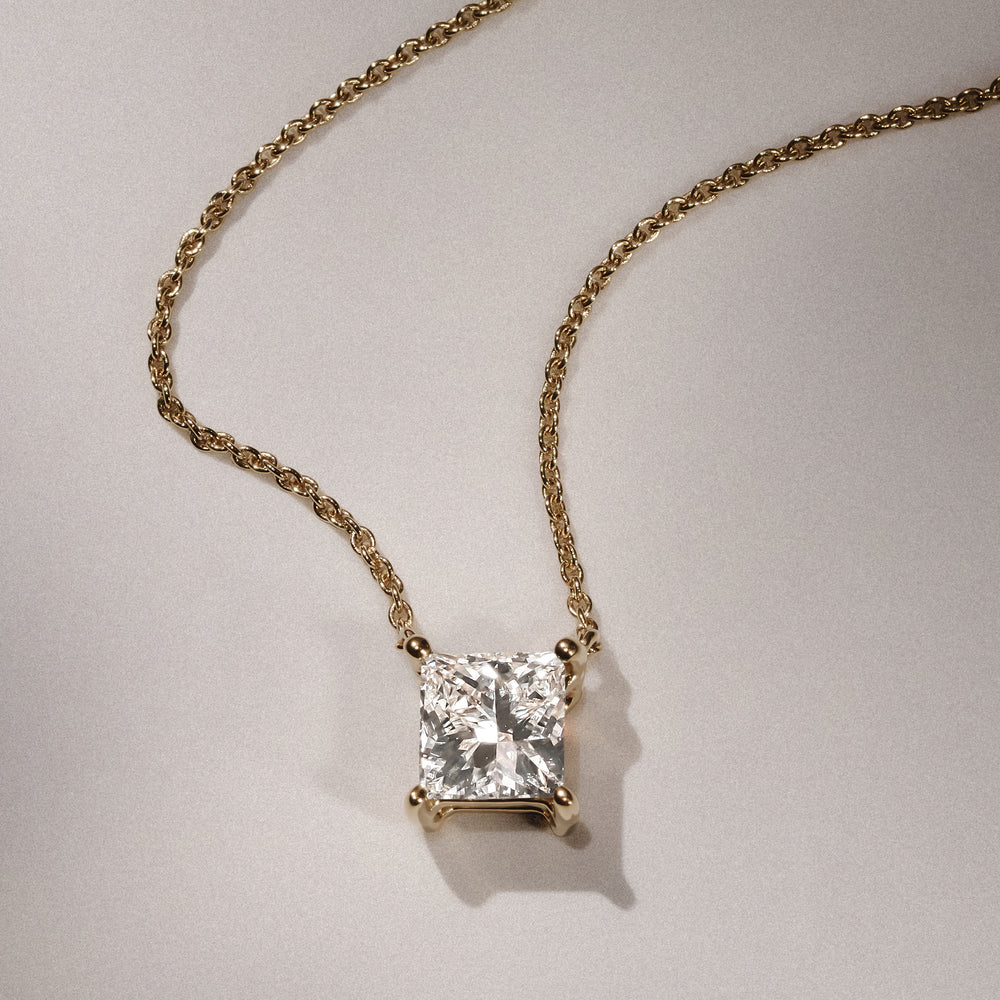 Wanderlust Floating Princess Cut Lab Diamond Solitaire Necklace 1.00ct H/SI in 9K Gold