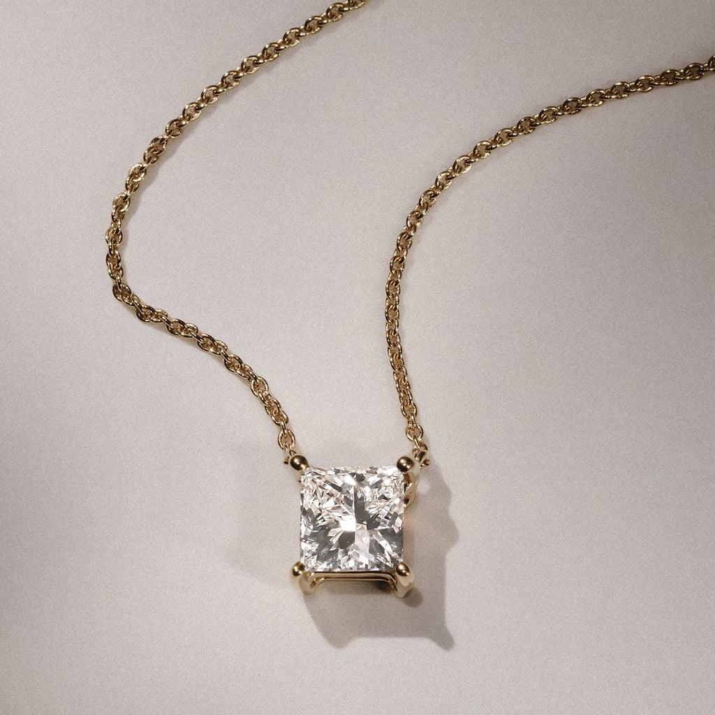 Wanderlust Floating Princess Cut Lab Diamond Solitaire Necklace 1.00ct H/SI in 9K Gold