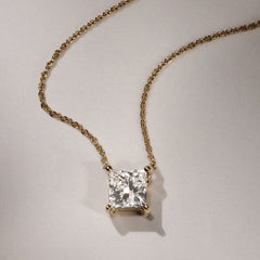 Wanderlust Floating Princess Cut Lab Diamond Solitaire Necklace 1.00ct H/SI in 9K Gold