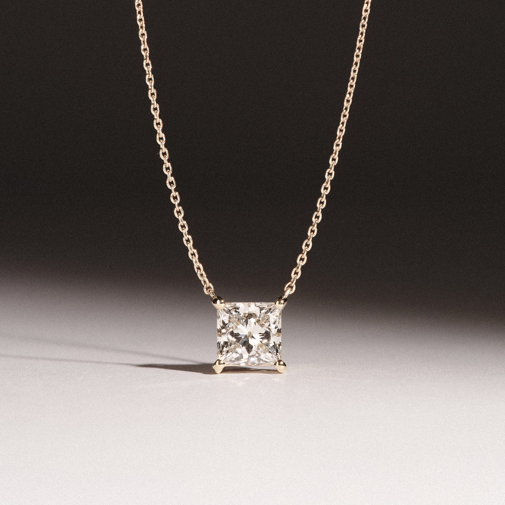 Wanderlust Floating Princess Cut Lab Diamond Solitaire Necklace 1.50ct H/SI in 9K Gold
