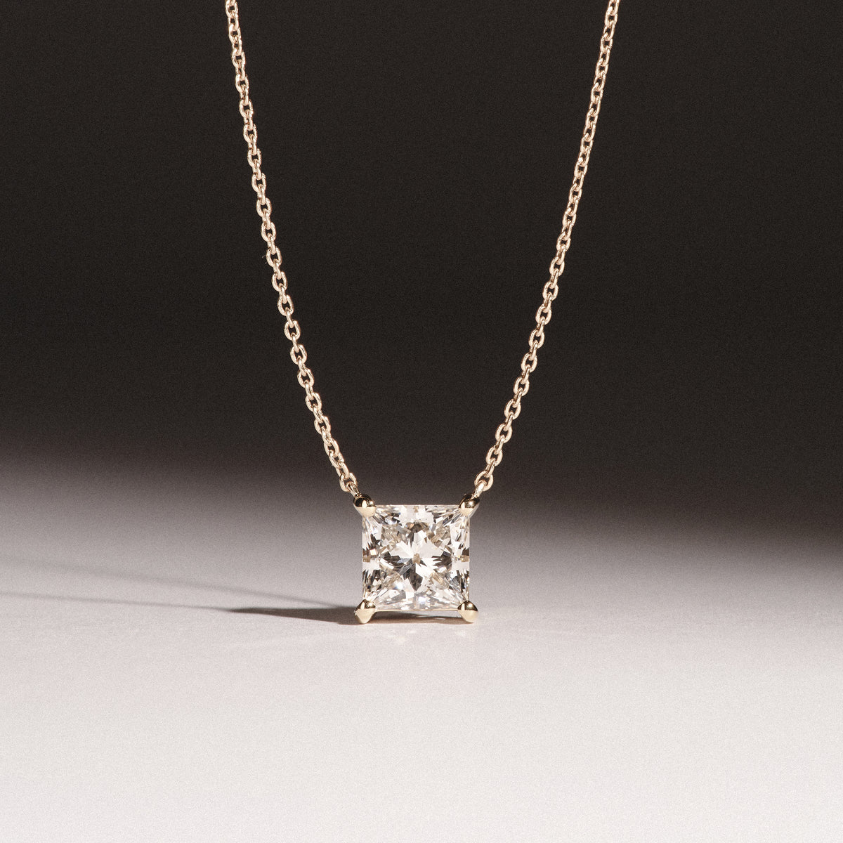 Wanderlust Floating Princess Cut Lab Diamond Solitaire Necklace 1.50ct H/SI in 9K Gold