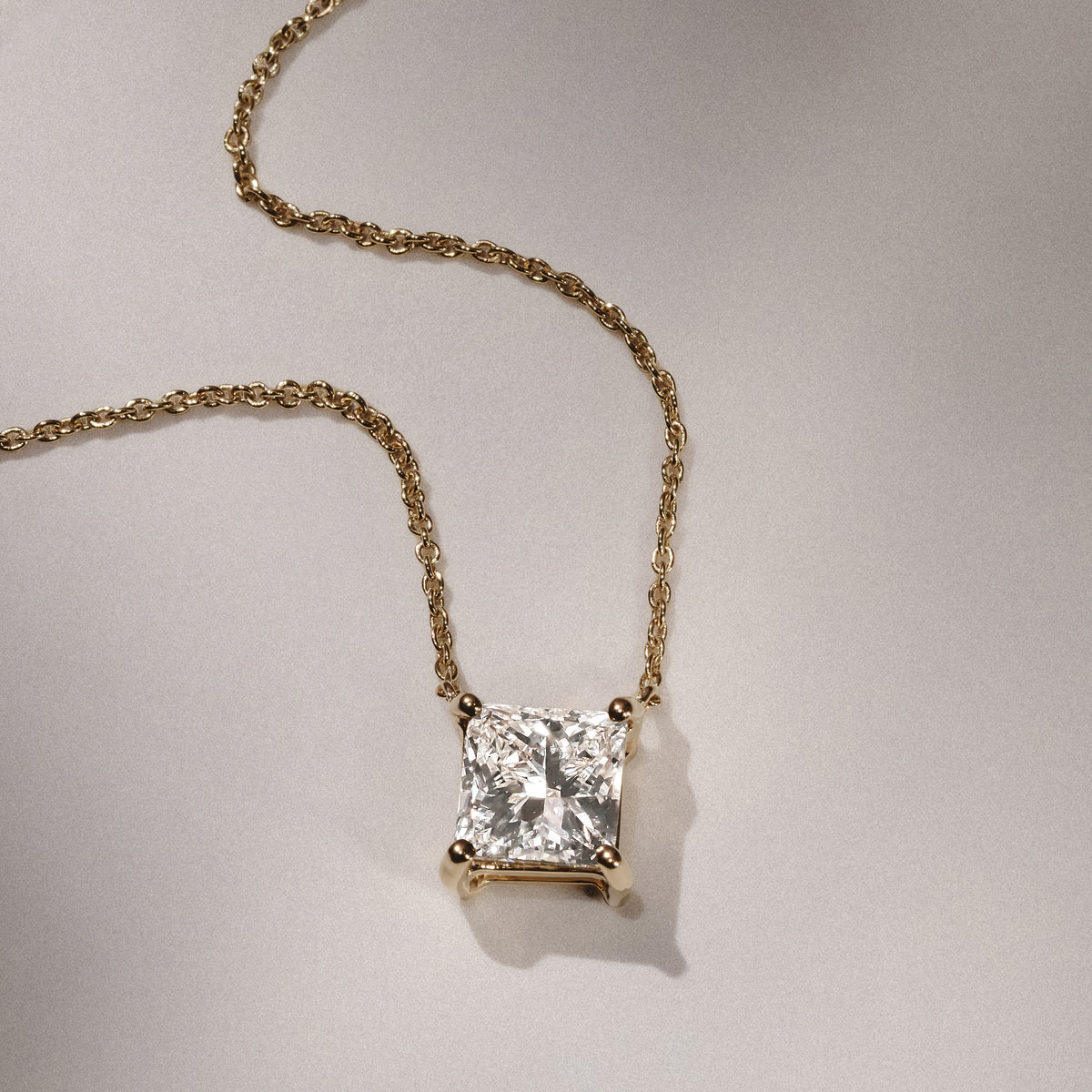 Wanderlust Floating Princess Cut Lab Diamond Solitaire Necklace 1.50ct H/SI in 9K Gold