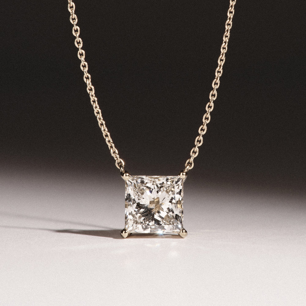 Wanderlust Floating Princess Cut Lab Diamond Solitaire Necklace 2.00ct H/SI in 9K Gold