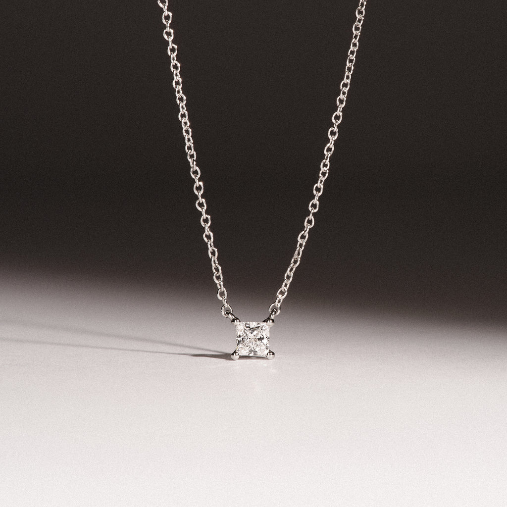 Wanderlust Floating Princess Cut Lab Diamond Solitaire Necklace 0.25ct H/SI in 925 Silver