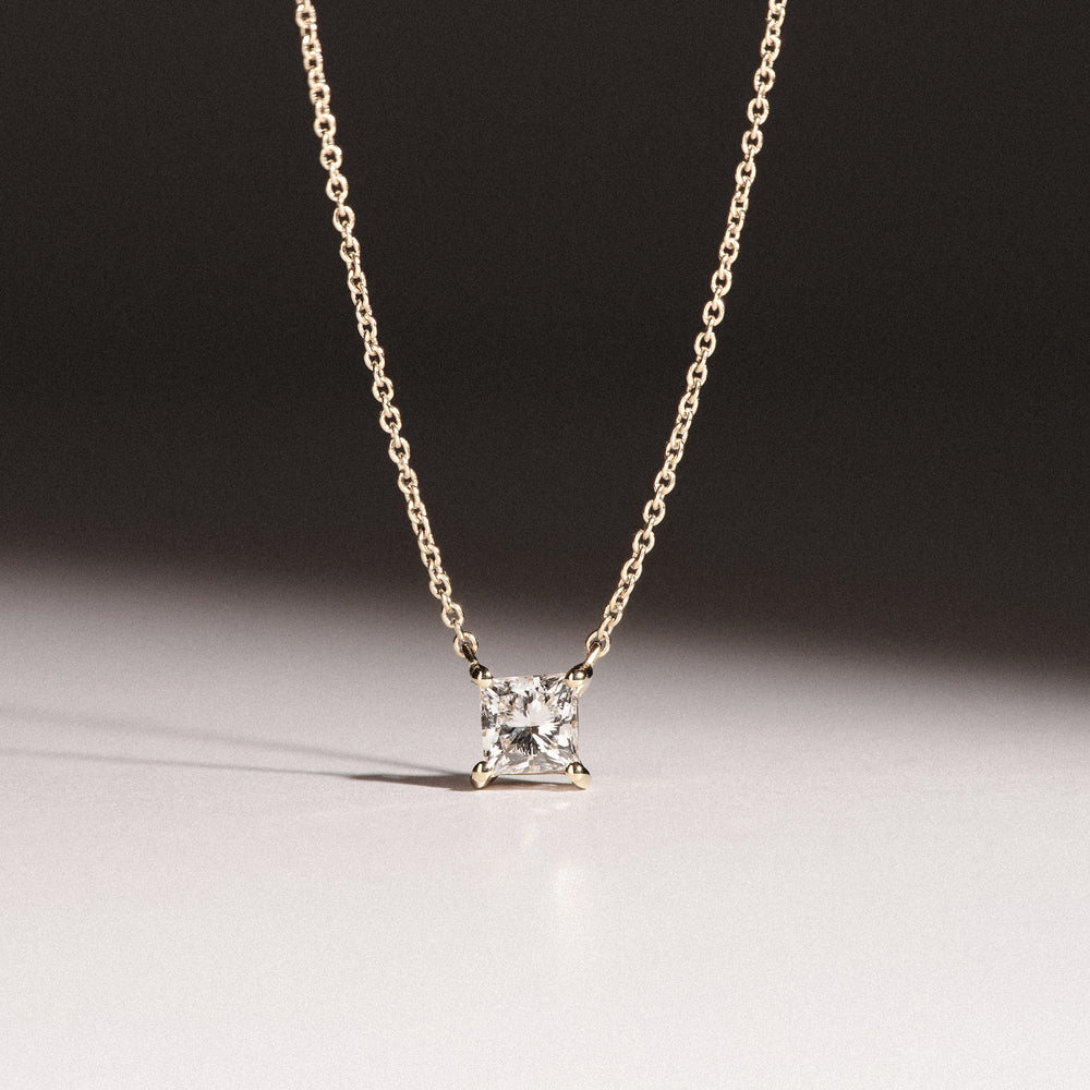 Wanderlust Floating Princess Cut Lab Diamond Solitaire Necklace 0.50ct H/SI in 9K Gold