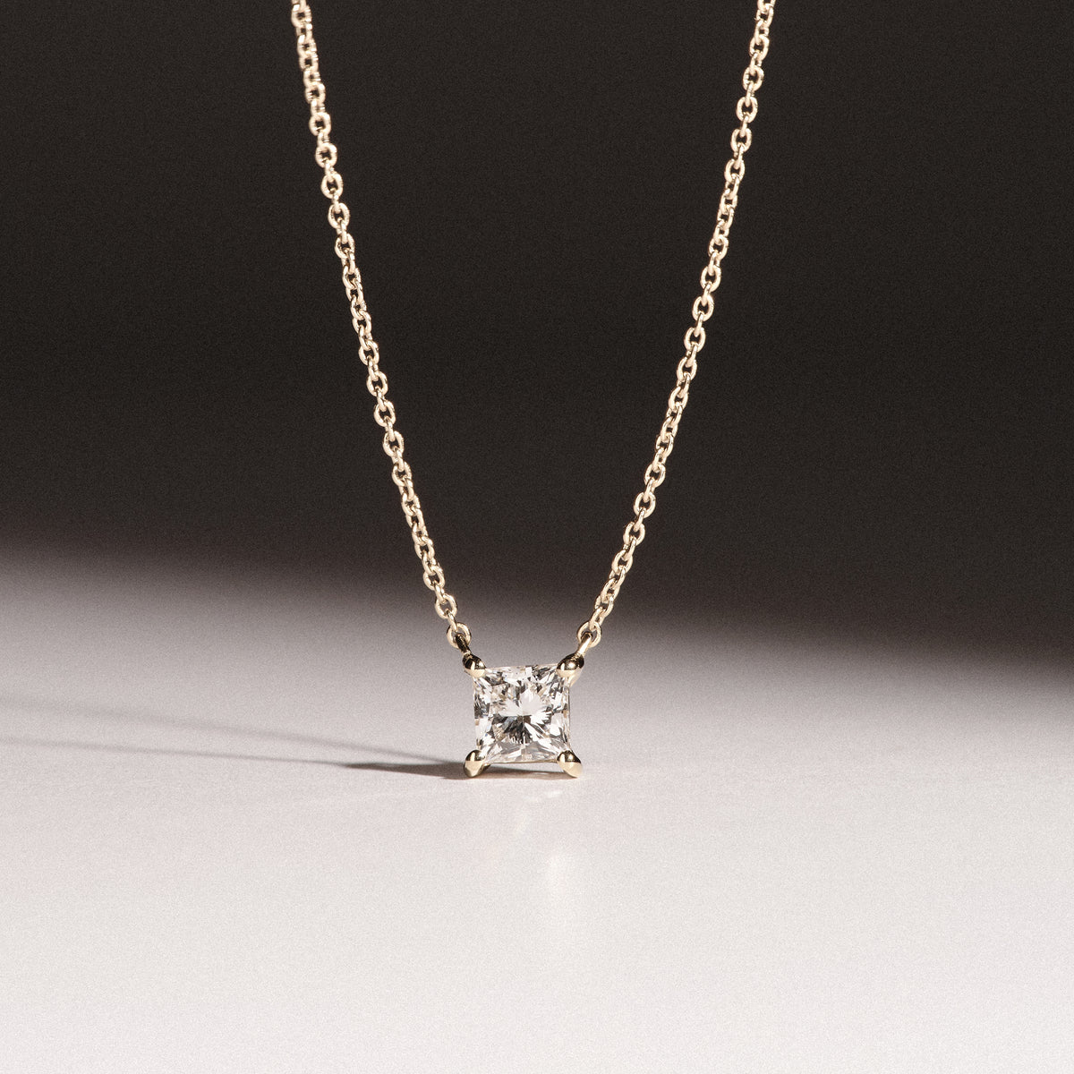 Wanderlust Floating Princess Cut Lab Diamond Solitaire Necklace 0.50ct H/SI in 9K Gold