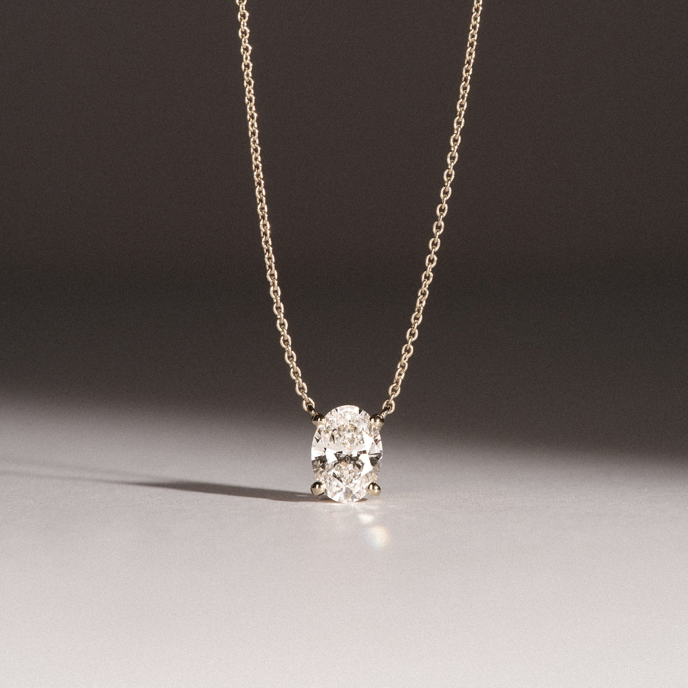 Wanderlust Floating Oval Cut Lab Diamond Solitaire Necklace 1.00ct H/SI in 9K Gold