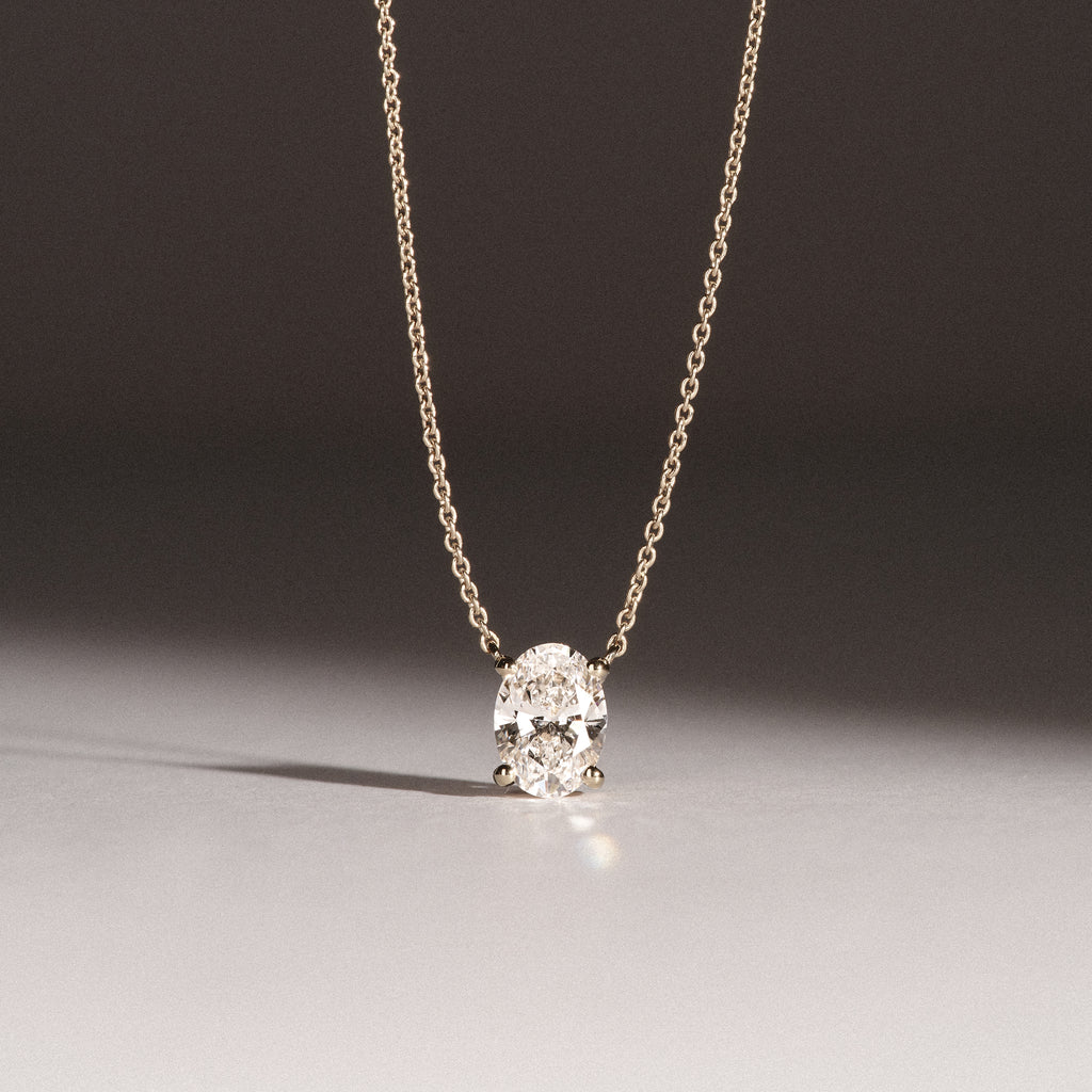 Wanderlust Floating Oval Cut Lab Diamond Solitaire Necklace 1.00ct H/SI in 9K Gold