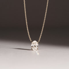 Wanderlust Floating Oval Cut Lab Diamond Solitaire Necklace 1.00ct H/SI in 9K Gold