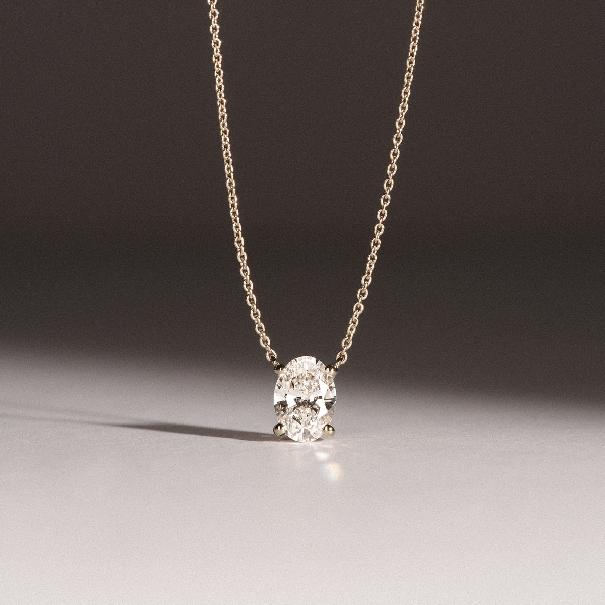 Wanderlust Floating Oval Cut Lab Diamond Solitaire Necklace 1.00ct H/SI in 9K Gold