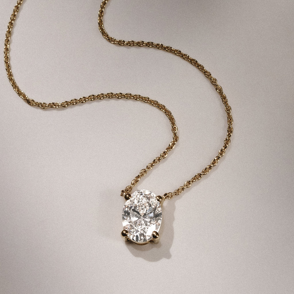 Wanderlust Floating Oval Cut Lab Diamond Solitaire Necklace 1.00ct H/SI in 9K Gold