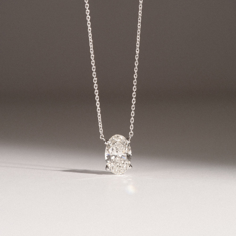 Wanderlust Floating Oval Cut Lab Diamond Solitaire Necklace 1.50ct H/SI in 9K White Gold