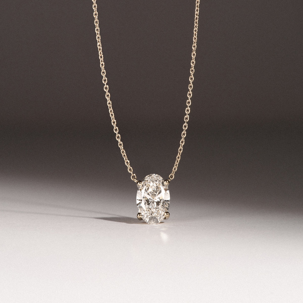 Wanderlust Floating Oval Cut Lab Diamond Solitaire Necklace 1.50ct H/SI in 9K Gold