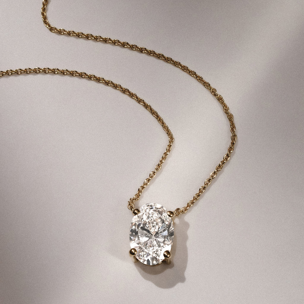 Wanderlust Floating Oval Cut Lab Diamond Solitaire Necklace 1.50ct H/SI in 9K Gold
