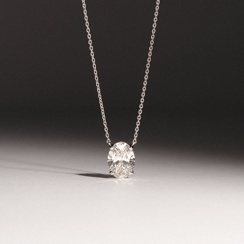 Wanderlust Floating Oval Cut Lab Diamond Solitaire Necklace 2.00ct H/SI in 9K White Gold