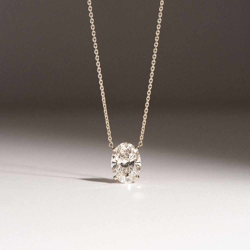 Wanderlust Floating Oval Cut Lab Diamond Solitaire Necklace 2.00ct H/SI in 9K Gold