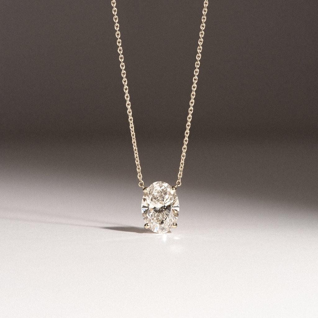 Wanderlust Floating Oval Cut Lab Diamond Solitaire Necklace 2.00ct H/SI in 9K Gold