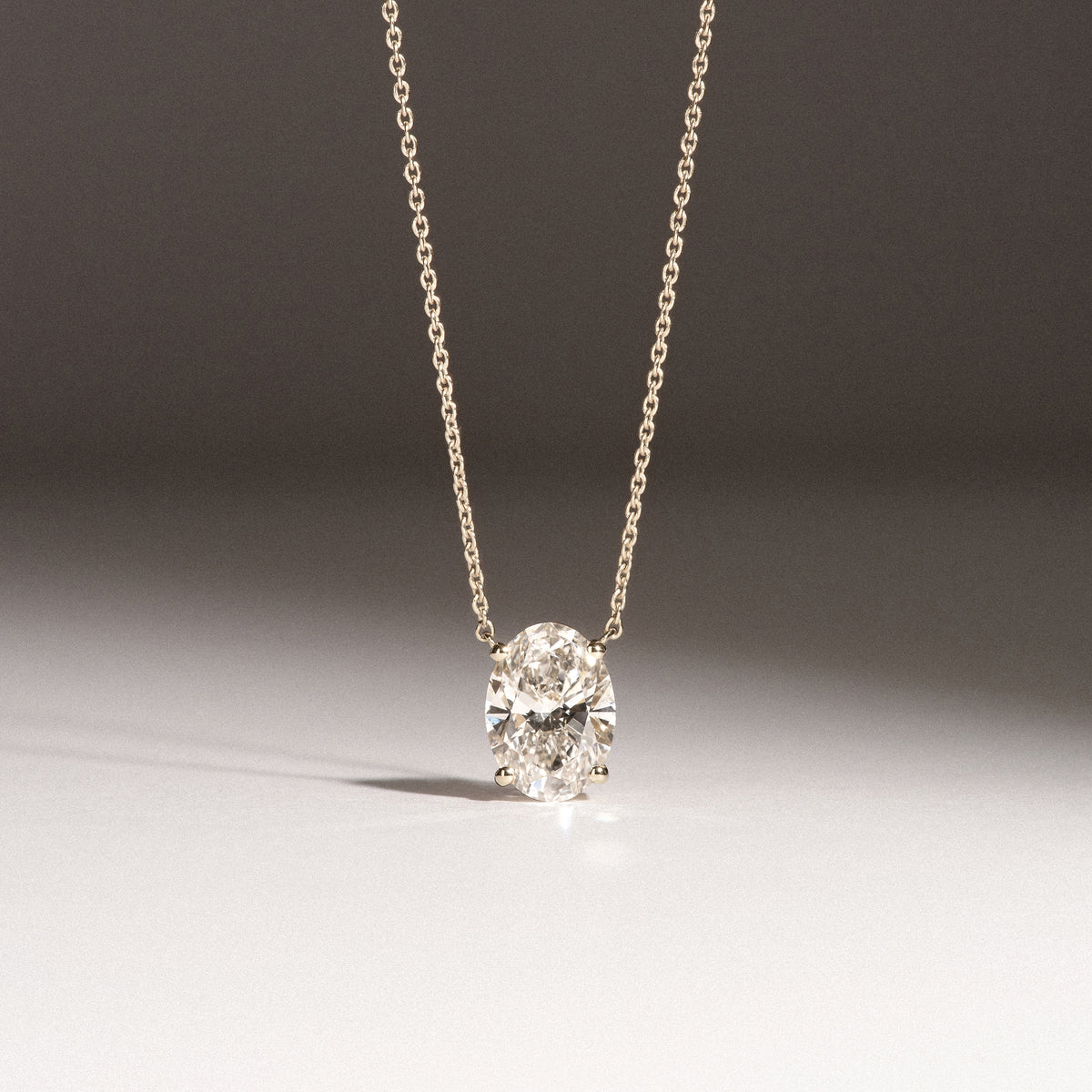 Wanderlust Floating Oval Cut Lab Diamond Solitaire Necklace 2.00ct H/SI in 9K Gold