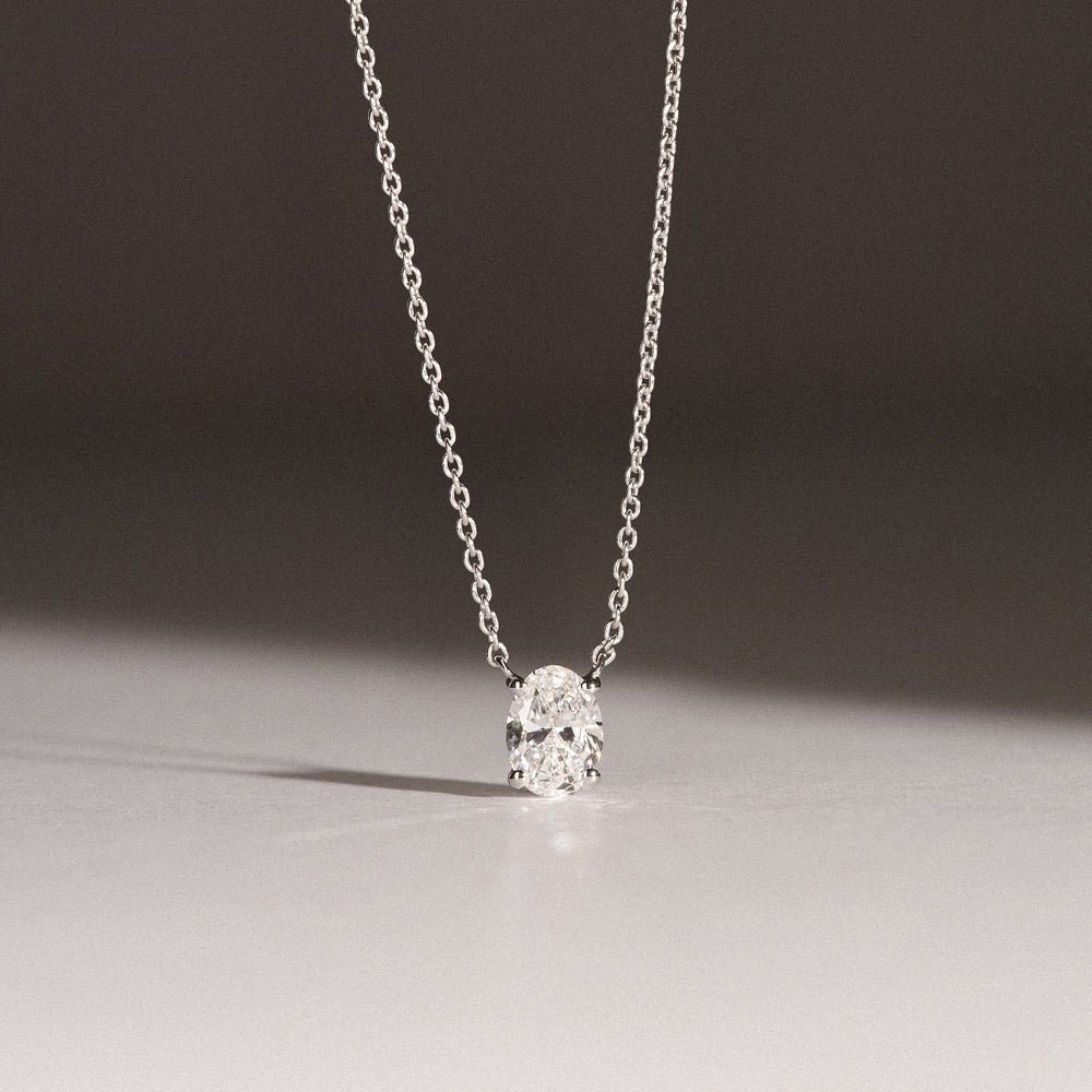 Wanderlust Floating Oval Cut Lab Diamond Solitaire Necklace 0.50ct H/SI in 9K White Gold