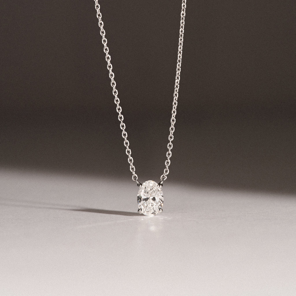 Wanderlust Floating Oval Cut Lab Diamond Solitaire Necklace 0.50ct H/SI in 9K White Gold