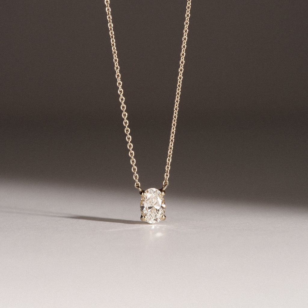 Wanderlust Floating Oval Cut Lab Diamond Solitaire Necklace 0.50ct H/SI in 9K Gold