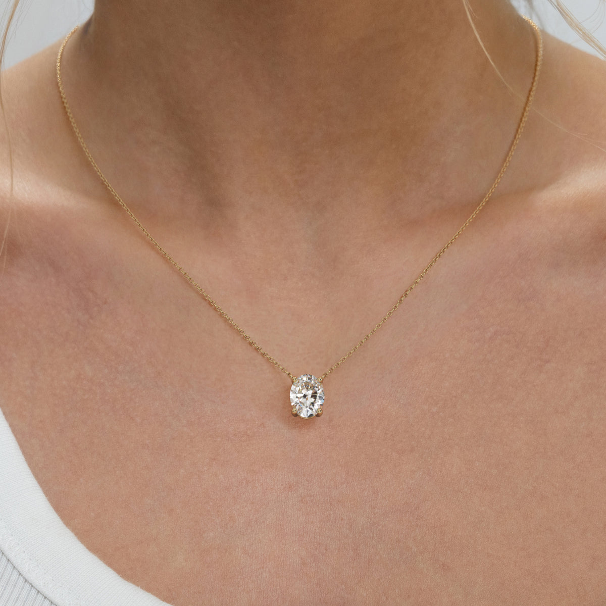 Wanderlust Floating Oval Cut Lab Diamond Solitaire Necklace 2.00ct H/SI in 9K Gold